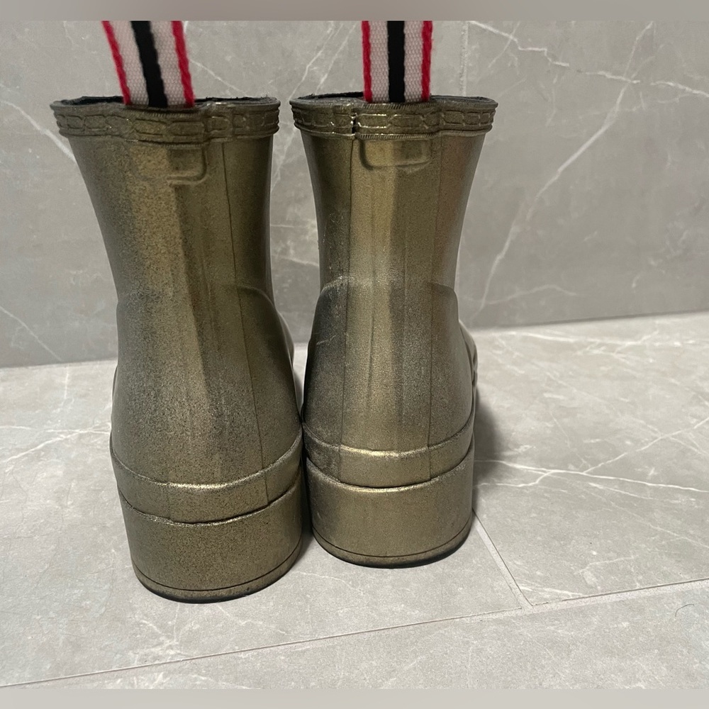 Hunter Metallic Gold Short Rain Boots with Striped Pull Tabs - Picture 6 of 10